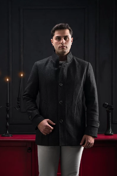 Advante Slimfit Dik Yaka Kendinden Çizgili Düğme Ve Fermuar Kapamalı Erkek Kaban - 6