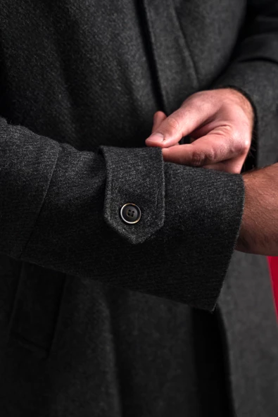 Advante Slimfit Dik Yaka Kendinden Çizgili Düğme Ve Fermuar Kapamalı Erkek Kaban - 11