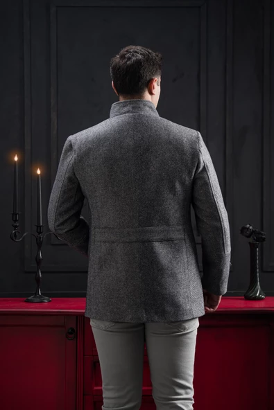 Advante Slimfit Dik Yaka Kendinden Çizgili Düğme Ve Fermuar Kapamalı Erkek Kaban - 4