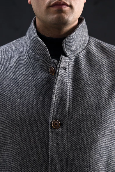 Advante Slimfit Dik Yaka Kendinden Çizgili Düğme Ve Fermuar Kapamalı Erkek Kaban - 5