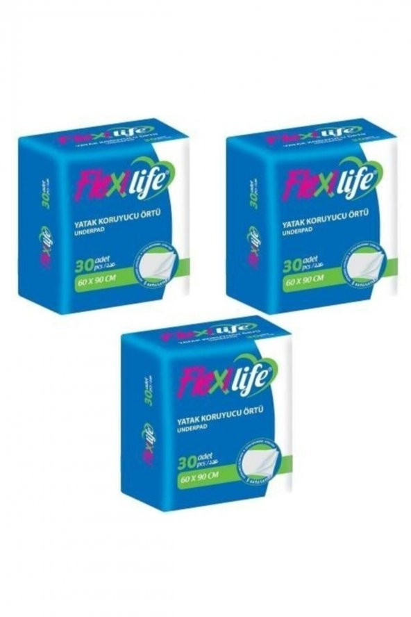 Flexilife Kedi Köpek Çiş Pedi Yatak Koruyucu 60x90cm 30lu 3 Paket 90 Adet