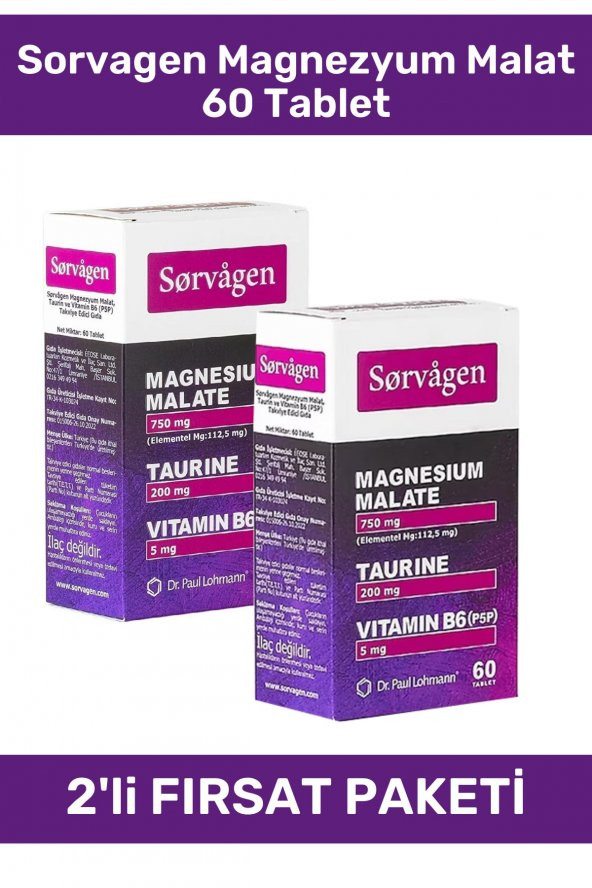 Magnezyum Malat Taurin Ve Vitamin B6 60 Tablet 2li Paket