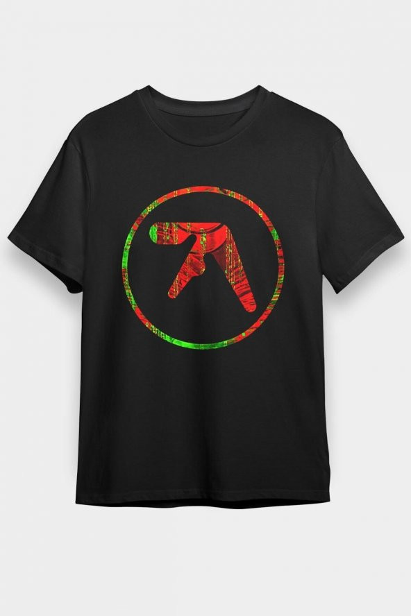 Unisex Oversize Aphex Twin Baskılı Siyah Tişört - Tshirt