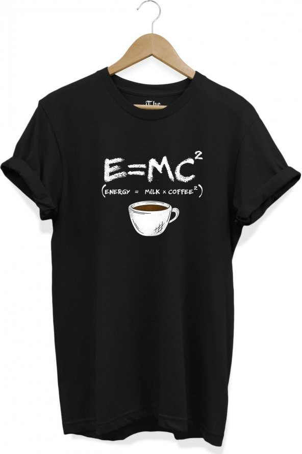 Unisex Oversize Siyah Enerji Süt Ve Kahve Baskılı Einstein Tasarım Kısa Kollu T-shirt
