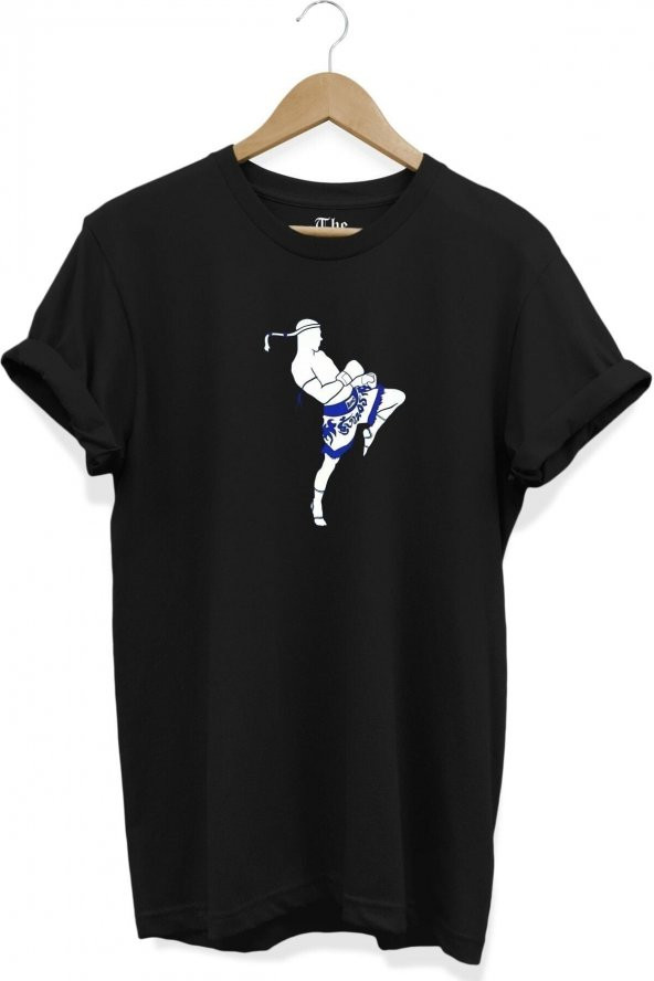 Unisex Oversize Siyah Kick Boks -kickbox Baskılı Tasarım Kısa Kollu T-shirt - 1
