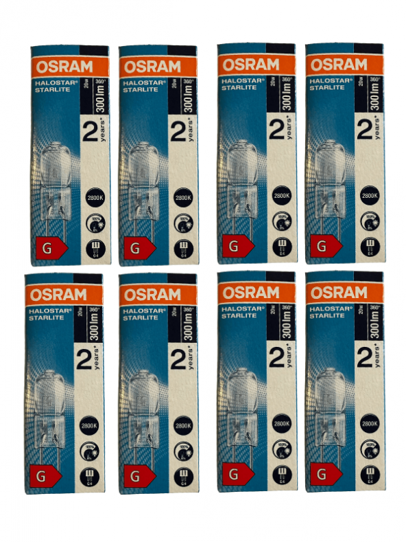 Osram 64425S Halostar Starlite 20W 12V 2800K (Sarı Işık) G4 Duylu Halojen Ampul (8 Adet)