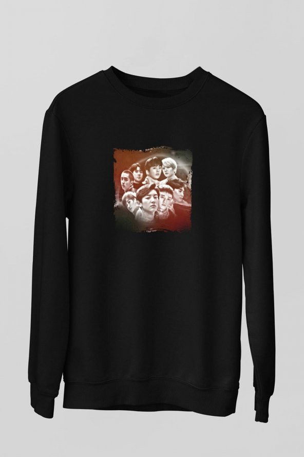 Exo Baskılı Unisex Siyah Sweatshirt - 1