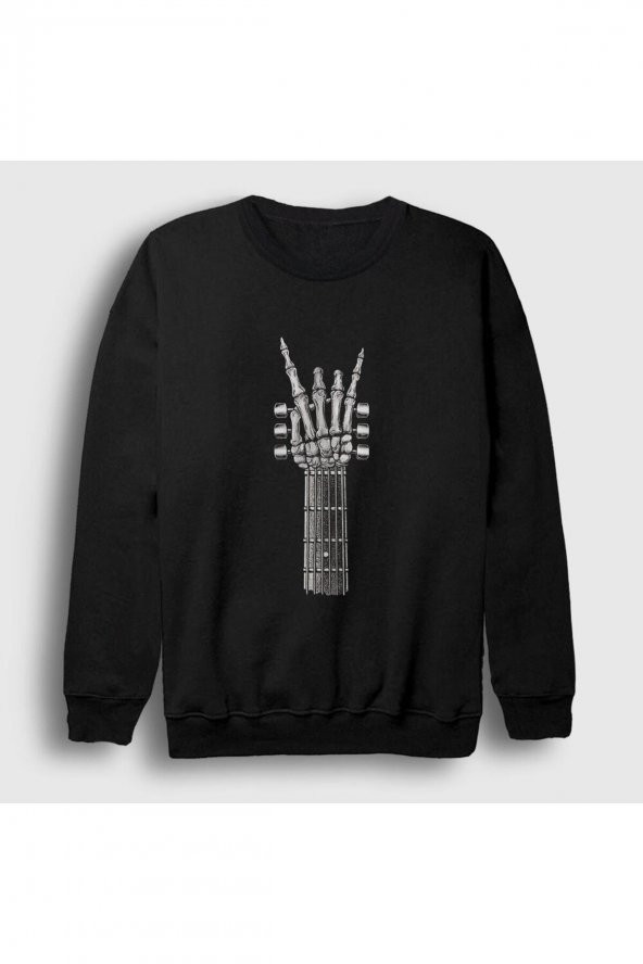 Unisex Siyah Skeleton Hand Guitar Music Rock Sweatshirt 340271tt