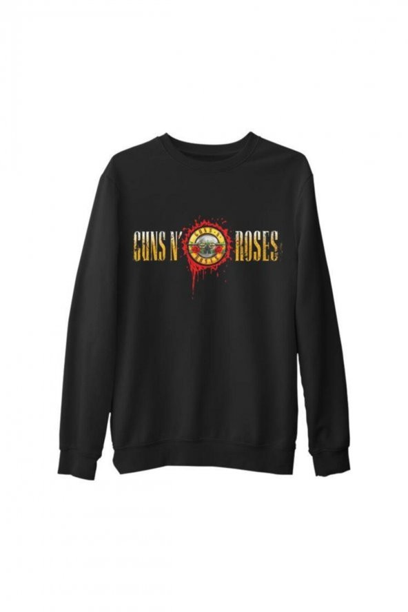 Guns N Roses - Drops Logo Siyah Erkek Kalın Sweatshirt