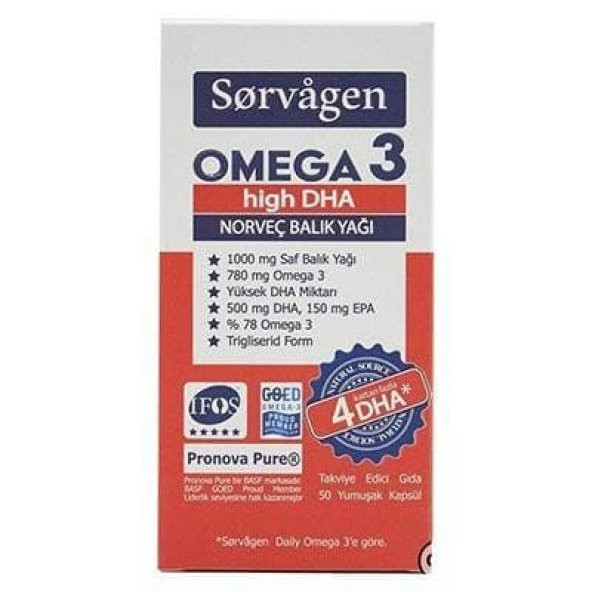 Sorvagen Omega 3 High DHA Norveç Balık Yağı 50 Kapsül