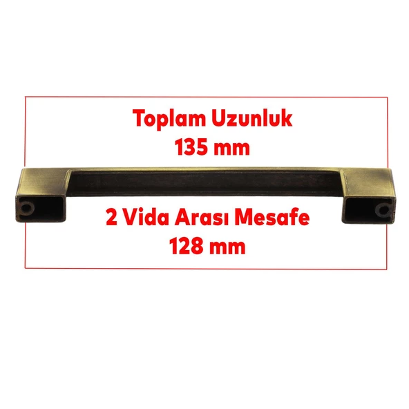 Gölcük Düz Metal Eskitme Antik Sarı 128 mm Mobilya Mutfak Çekmece Dolap Dolabı Kulpu Kulbu Kulpları - 4