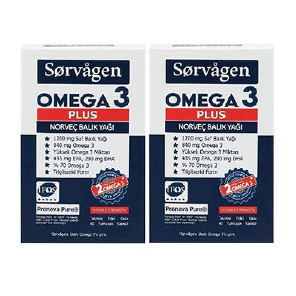 Sorvagen Omega-3 Plus 1200 Mg Norveç Balık Yağı 60 Kapsül 2li Paket