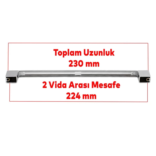 Gölcük Krom (224 MM - 22.4 CM) Mobilya Mutfak Dolap Çekmece Dolabı Kapak Metal Kulpu Kulbu Kulpları - 4
