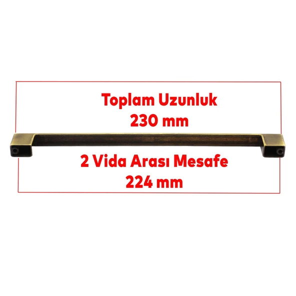Gölcük Düz Metal Eskitme Antik Sarı 224 mm Mobilya Mutfak Çekmece Dolap Dolabı Kulpu Kulbu Kulpları - 4