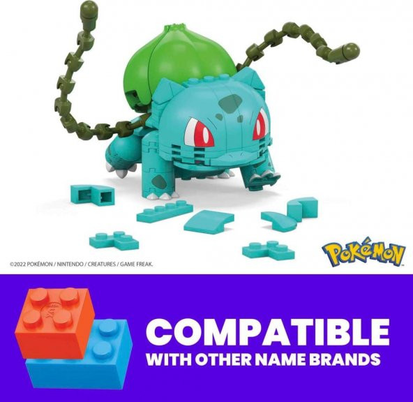 Mattel Pokemon Mega Construx: Pokemon Build & Show - Bulbasaur GKY95 GVK83, Oyuncak Yapı Seti - 4