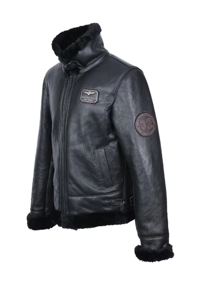 Pilot Model Spor Erkek Deri Mont Siyah Renk - Resim 3