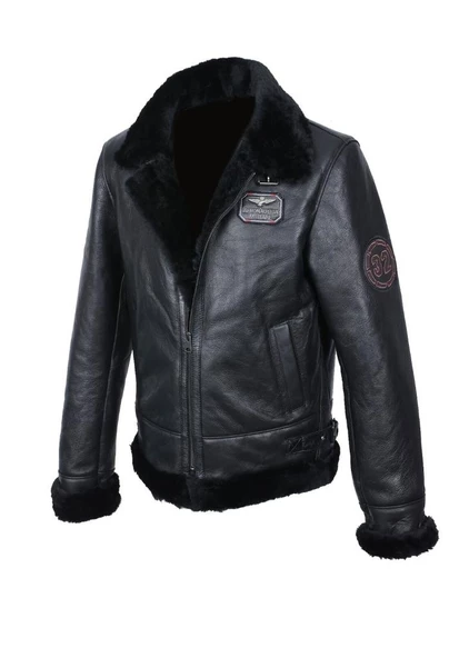 Pilot Model Spor Erkek Deri Mont Siyah Renk - Resim 6