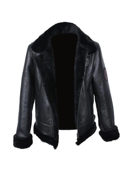 Pilot Model Spor Erkek Deri Mont Siyah Renk - Resim 2