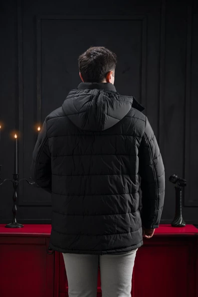 Advante Slimfit Çıtçıt Ve Fermuar Kapamalı Kapşonlu Erkek Kapitone Mont - 5