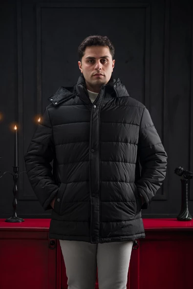 Advante Slimfit Çıtçıt Ve Fermuar Kapamalı Kapşonlu Erkek Kapitone Mont - 3