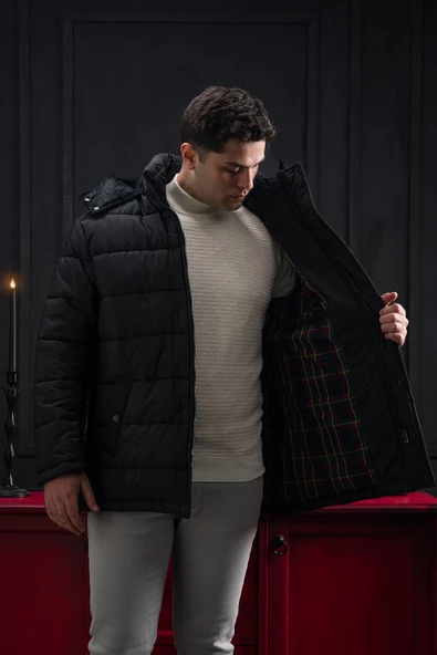 Advante Slimfit Çıtçıt Ve Fermuar Kapamalı Kapşonlu Erkek Kapitone Mont - 4