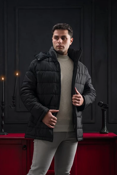 Advante Slimfit Çıtçıt Ve Fermuar Kapamalı Kapşonlu Erkek Kapitone Mont - 2