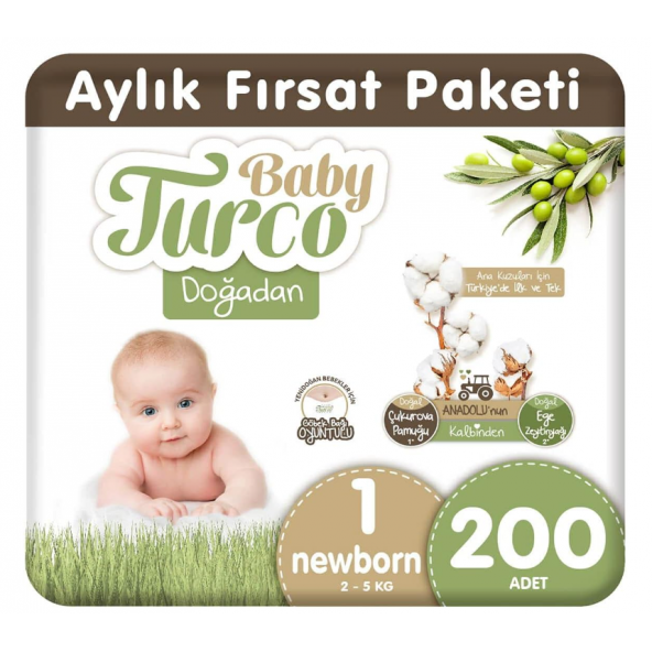 Baby Turco Doğadan 1 Numara Yenidoğan 200'lü Bebek Bezi