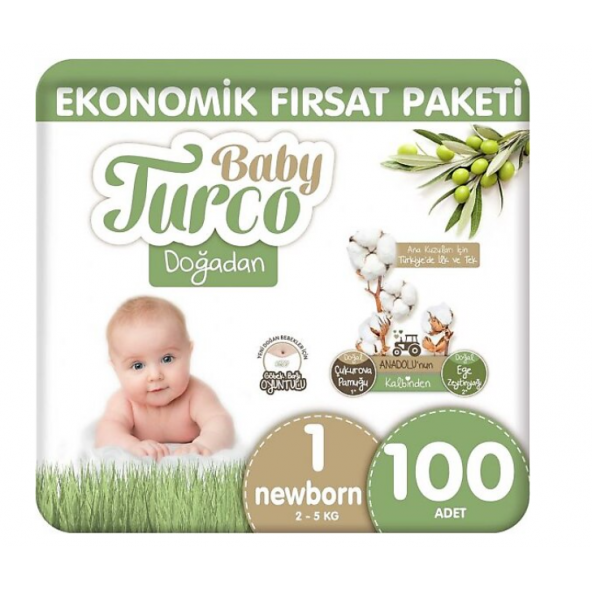 Baby Turco Dogadan Ekonomik Firsat Paketi Bebek Bezi 1 Numara Newborn 100 Adet