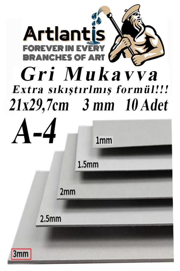 A4 Mukavva Gri 3 mm 10 Adet 1 Paket 21x29.7 cm A-4 Mukavva 3 mm Kalınlığında A-4 Mukavva