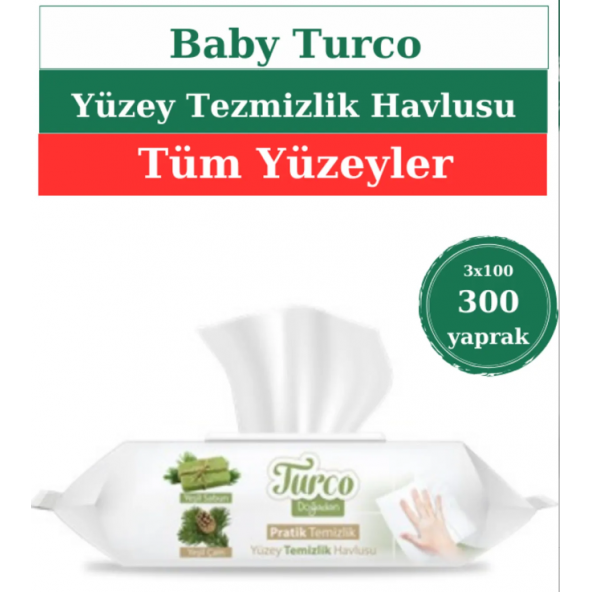 Baby Turco Pratik Temizlik Yüzey Temizlik Havlusu 3x100 (300 Yaprak)
