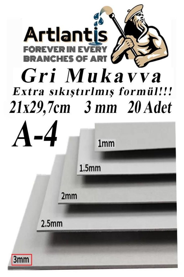 A4 Mukavva Gri 3 mm 20 Adet 1 Paket 21x29.7 cm A-4 Mukavva 3 mm Kalınlığında A-4 Mukavva