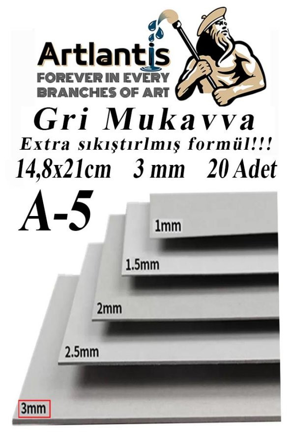 A5 Mukavva Gri 3 mm 20 Adet 1 Paket 14,8x21 cm A-5 Mukavva 3 mm Kalınlığında A-5 Mukavva