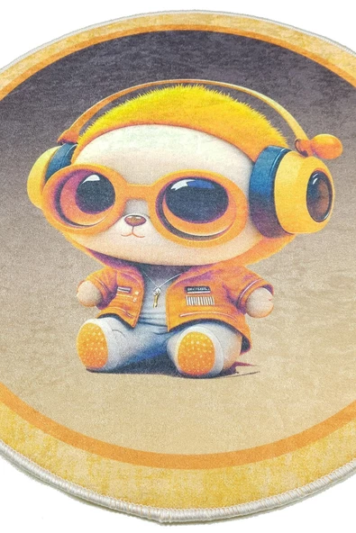  Dijital Baskılı Kulaklıklı ve Gözlüklü Şapkalı Şirin Köpekli Çocuk Dekoratif  Banyo PasPası - Resim 5