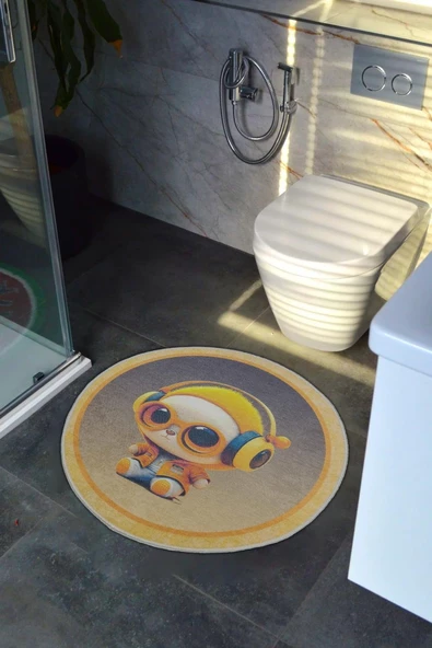  Dijital Baskılı Kulaklıklı ve Gözlüklü Şapkalı Şirin Köpekli Çocuk Dekoratif  Banyo PasPası - Resim 2