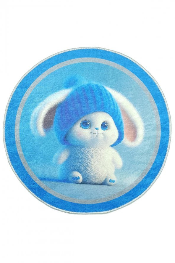 Dijital Baskılı Şapkalı ve Mavi Gözlü Sevimli Hayvan Baskılı Dekoratif Çocuk Banyo PasPası