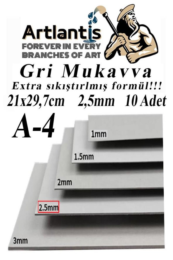 A4 Mukavva Gri 2.5 mm 10 Adet 1 Paket 21x29,7 cm A-4 Mukavva 2,5 mm Kalınlığında A-4 Mukavva