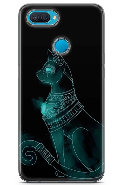 Oppo A12 Uyumlu Kılıf Sfenks 01 Yeşil Çizim Telefon Kılıfı Su Yeşili