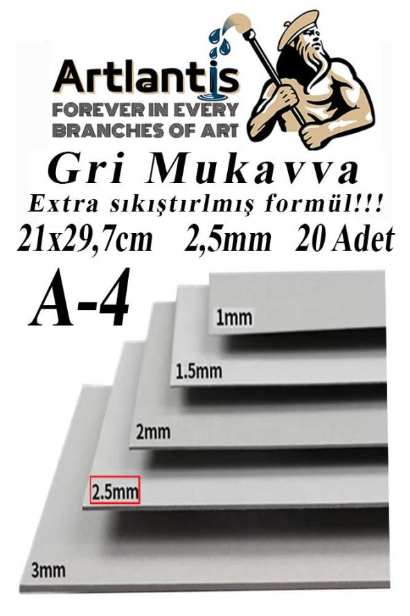A4 Mukavva Gri 2.5 mm 20 Adet 1 Paket 21x29,7 cm A-4 Mukavva 2,5 mm Kalınlığında A-4 Mukavva