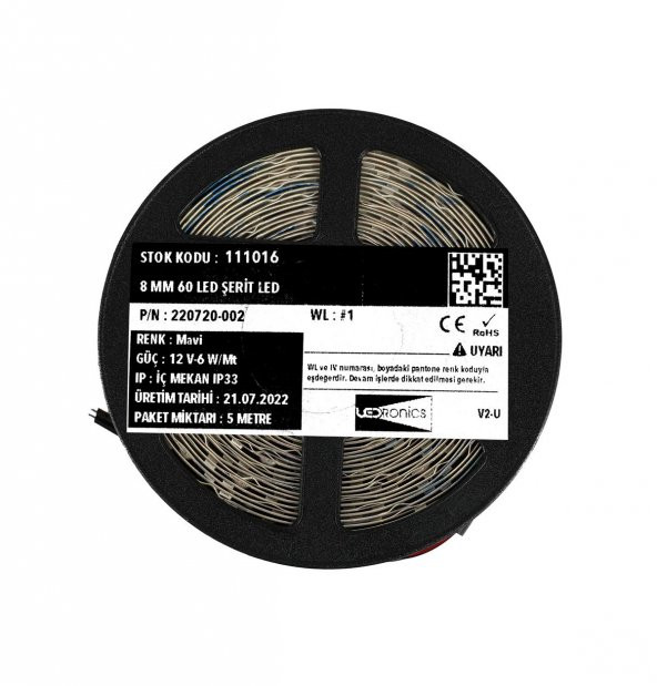 5 Metre Şerit Led Ledronics İç Mekan IP20 12 V 6 W Mavi - 3