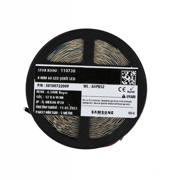 5 Metre Şerit Led Samsung Çipli İç Mekan IP20 12 V 6 W 6.500K Beyaz - 3