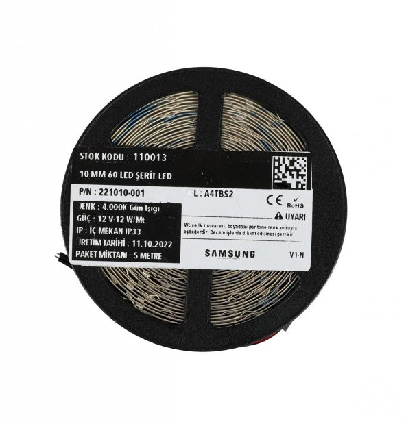 5 Metre Şerit Led Samsung Çipli İç Mekan IP20 12 V 12 W 4.000K Gün Işığı - 3