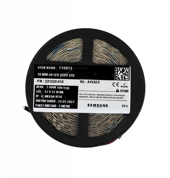 5 Metre Şerit Led Samsung Çipli İç Mekan IP20 12 V 12 W 3.000K Gün Işığı - 3