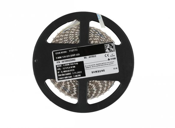 5 Metre Şerit Led Samsung Çipli İç Mekan IP20 12 V 9,6 W 4.000K Gün Işığı - 3