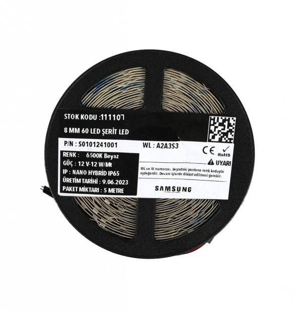 5 Metre Şerit Led Samsung Çipli Nano Hybrid IP65 12 V 12 W 6.500K Beyaz - 3