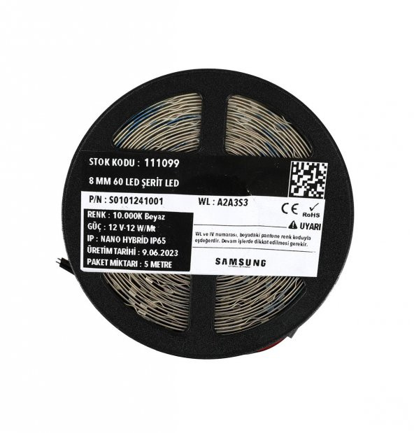 5 Metre Şerit Led Samsung Çipli Nano Hybrid IP65 12 V 12 W 10.000K Beyaz - 3