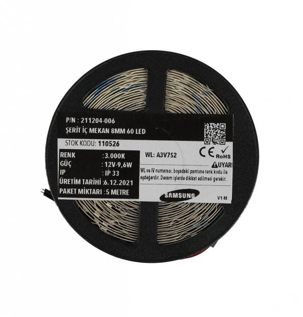 5 Metre Şerit Led Samsung Çipli İç Mekan IP20 12 V 9,6 W 3.000K Gün Işığı - 3
