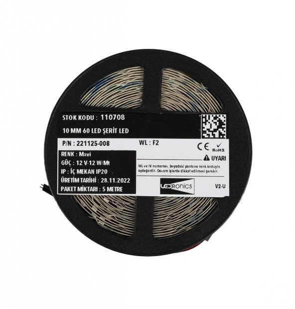 5 Metre Şerit Led Ledronics İç Mekan IP20 12 V 12 W Mavi - 3