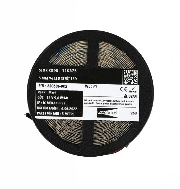 5 Metre Şerit Led Ledronics İç Mekan IP20 12 V 9,6 W Mavi - 3
