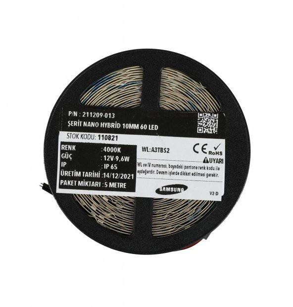 5 Metre Şerit Led Samsung Çipli Nano Hybrid IP65 12 V 9,6 W 4.000K Gün Işığı - 3