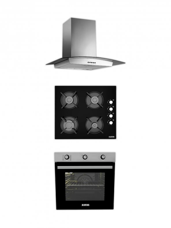 ALVEUS İBER 615 INOX SİYAH 3LÜ ANKASTRE SET (İBERINOX-GLS640SİYAH-615INOX)